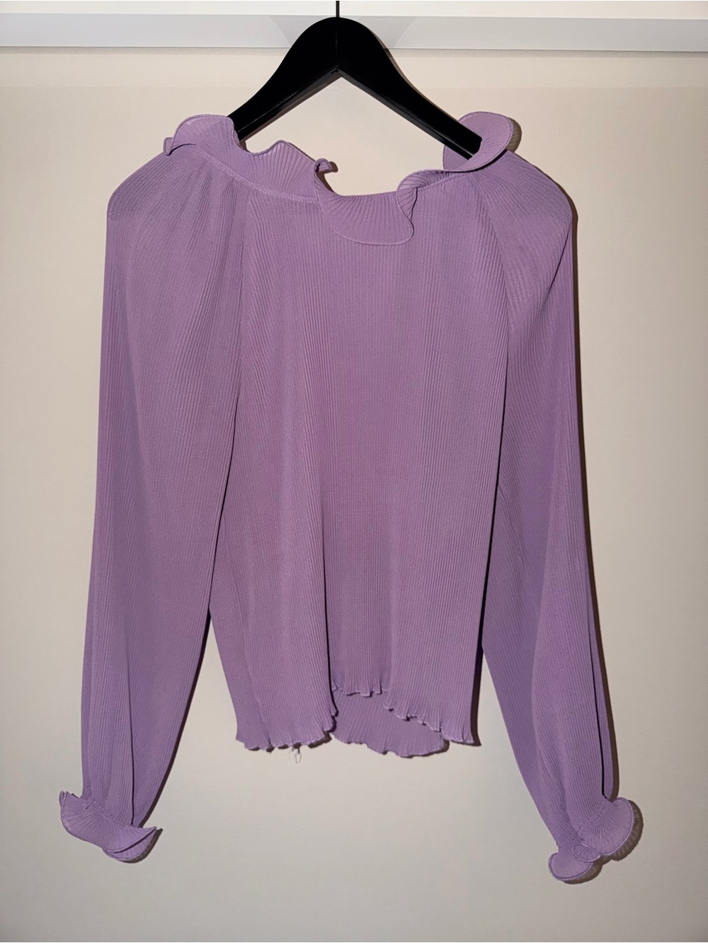 Zara Lavender Ruffle-Neck Long Sleeve Blouse